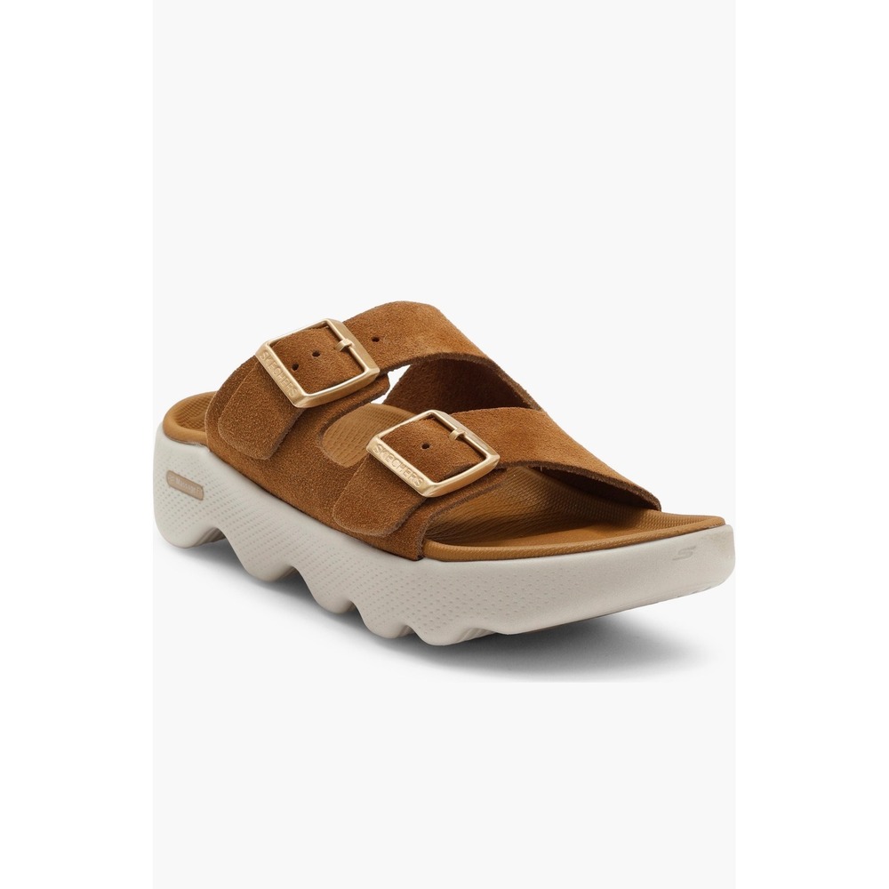 summer Skechers Massage Fit Revive Honey Women 11 Tan Suede Double Strap Sandal